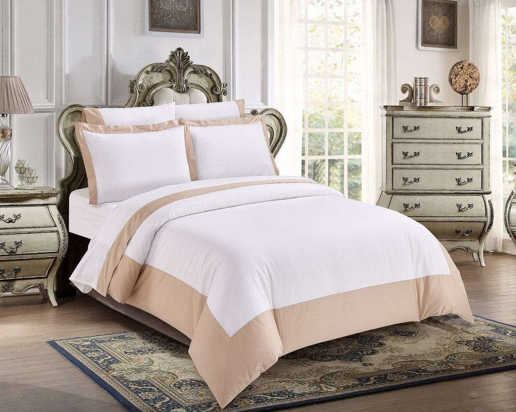 Linen bedding set with a contrasting border