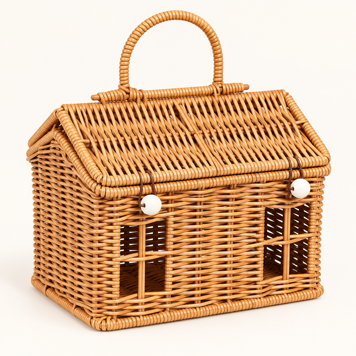 House-Shaped Woven Storage Basket with Lid and Handle