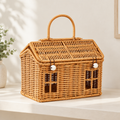 House-Shaped Woven Storage Basket with Lid and Handle