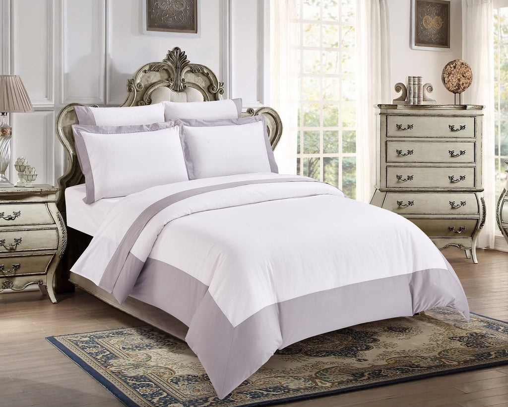 Linen bedding set with a contrasting border