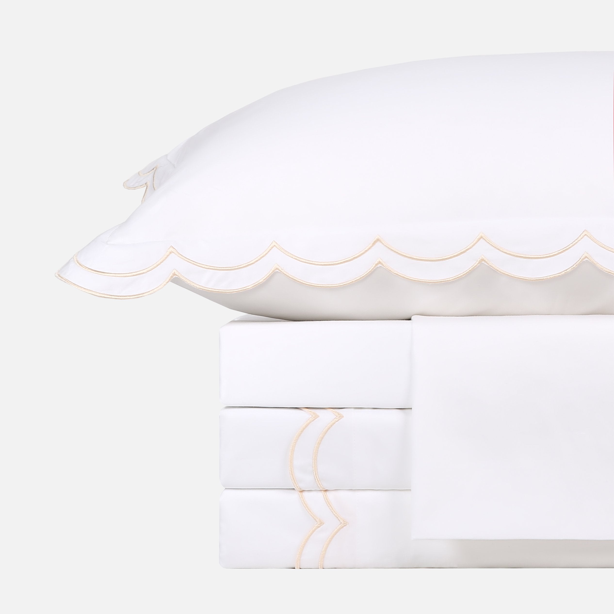 Embroiled duvet cover sets with double frames of beige-gold waves
