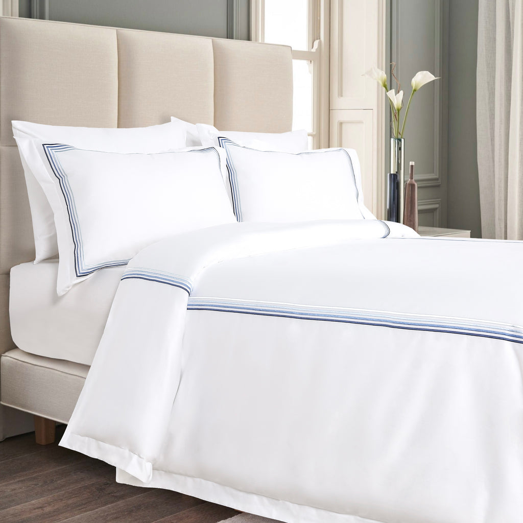 Embroiled duvet cover set with camouflage blue frames