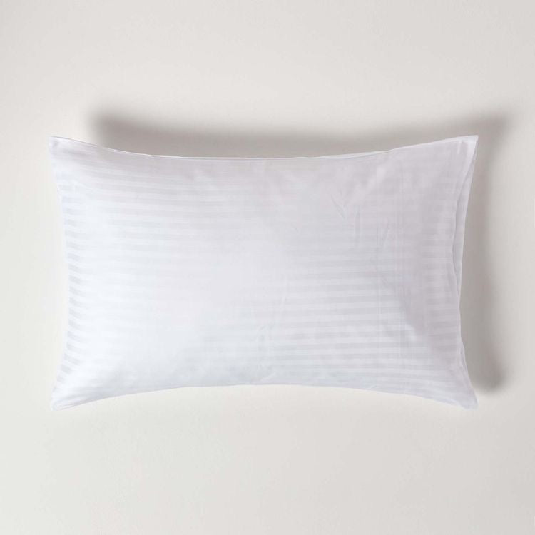 100% Cotton White Striped Pillowcases – 50x75cm Classic Hotel Stripe, Envelope Closure