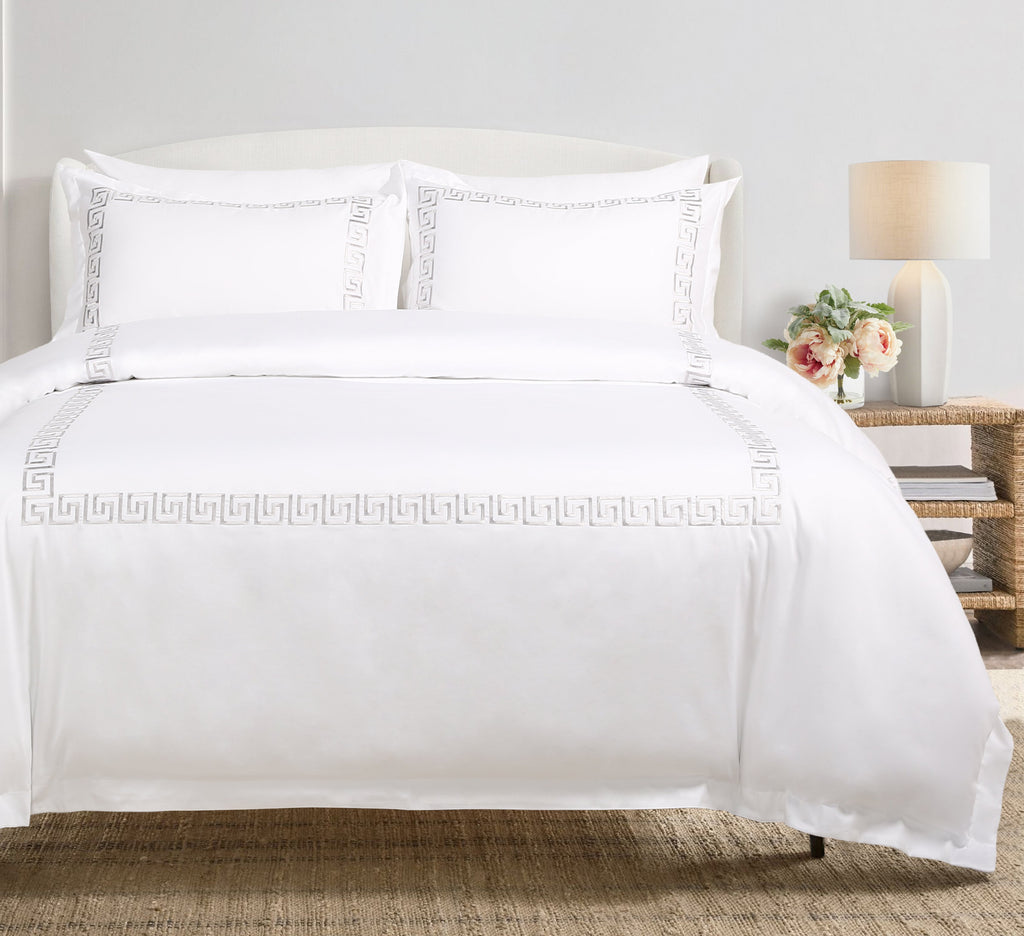 Embroiled duvet cover set (gray Greek)
